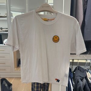 Aviator Nation White Short Sleeve Tee with Smiley Patch